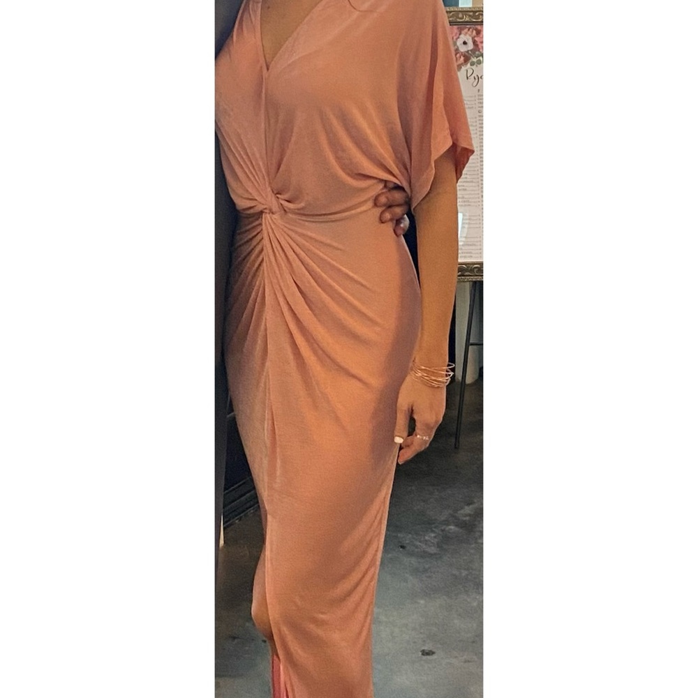 Peach Asymmetrical Bodycon Dress with Dolman Sleeves